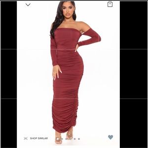 Fashion Nova Burgundy Riley Ruched Maxi Dress